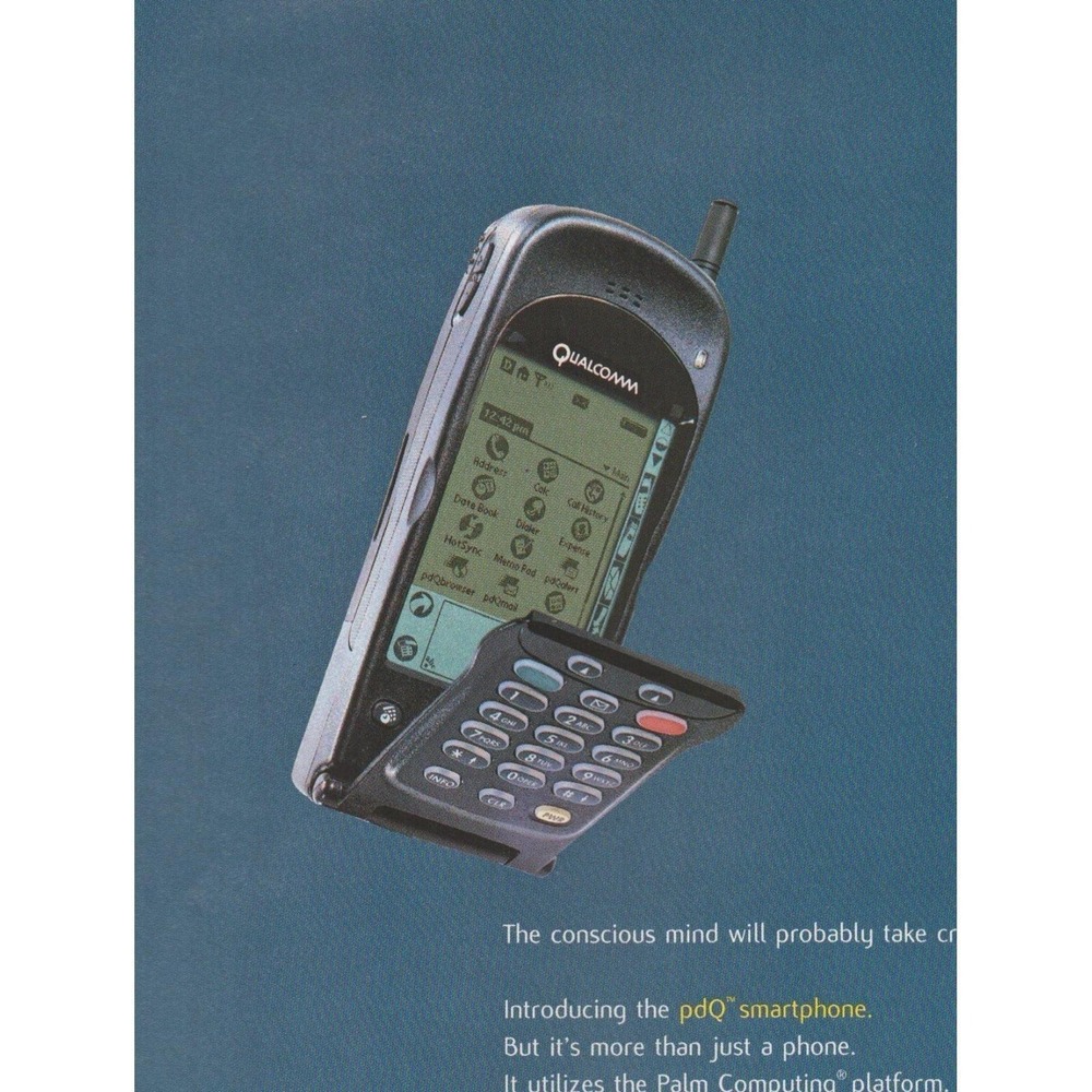 Vintage 1999 Qualcomm pdQ Smartphone Print Ad Palm Computing Mobile Tech Y2K